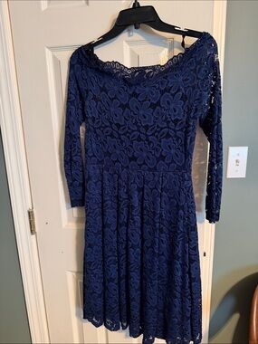 Women's Navy Lace Fit-and-Flare Dress